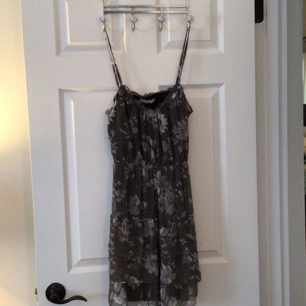 American Eagle Outfitters Gray Floral Spaghetti-Strap Mini Dress